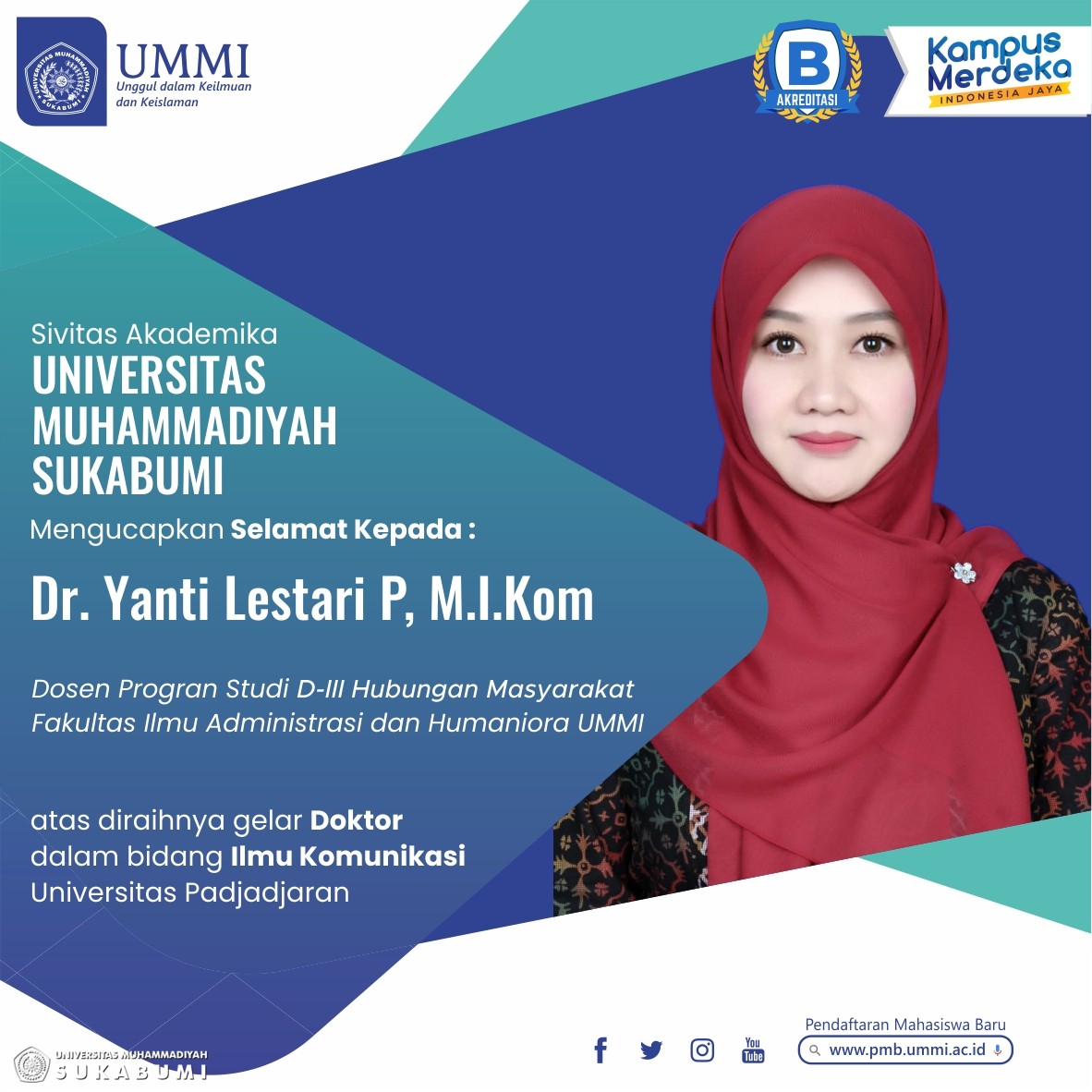 Yanti Lestari Pujiastuti, Dosen Program Studi Hubungan MasyarakatUMMI Raih Gelar Doktor