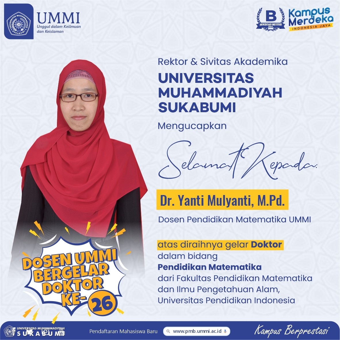 Dr. Yanti Mulyanti, M.Pd menjadi dosen UMMI bergelar doktor ke-26